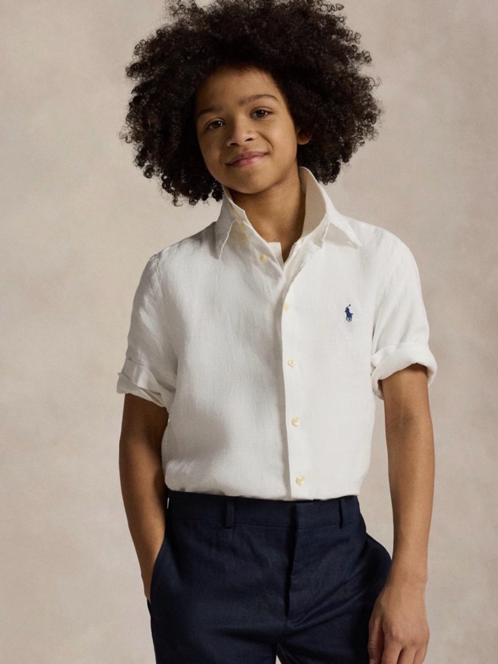 Polo by Ralph Lauren White Short-Sleeve Button-Down linen Shirt with Navy Pony